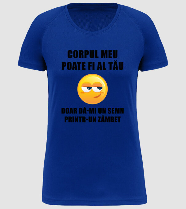 corpul meu poate fi al tău, doar dă-mi un semn printr-un zâmbet model albastru regal pe tricou