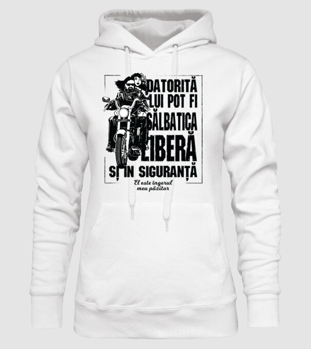 datorită lui pot fi sălbatică, liberă și în siguranță - el este îngerul meu păzitor model alb pe tricou
