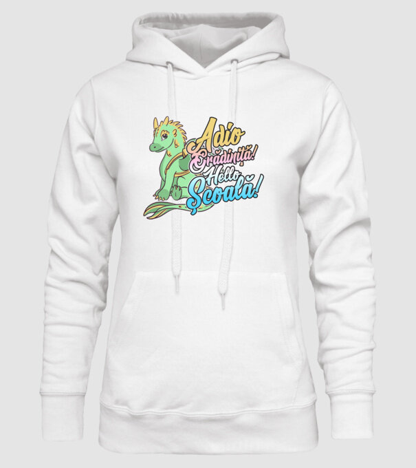 Adio grădiniță! Hello școală! model alb pe tricou