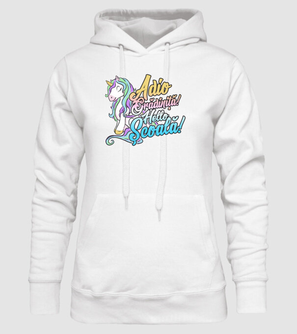 Adio grădiniță! Hello școală! model alb pe tricou