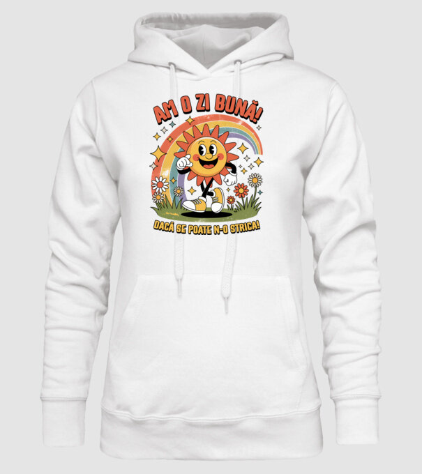 Am o zi bună! model alb pe tricou