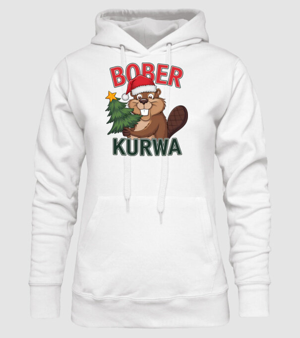 Bober kurwa Christmas model alb pe tricou