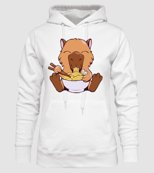 Capibară Ramen model alb pe tricou