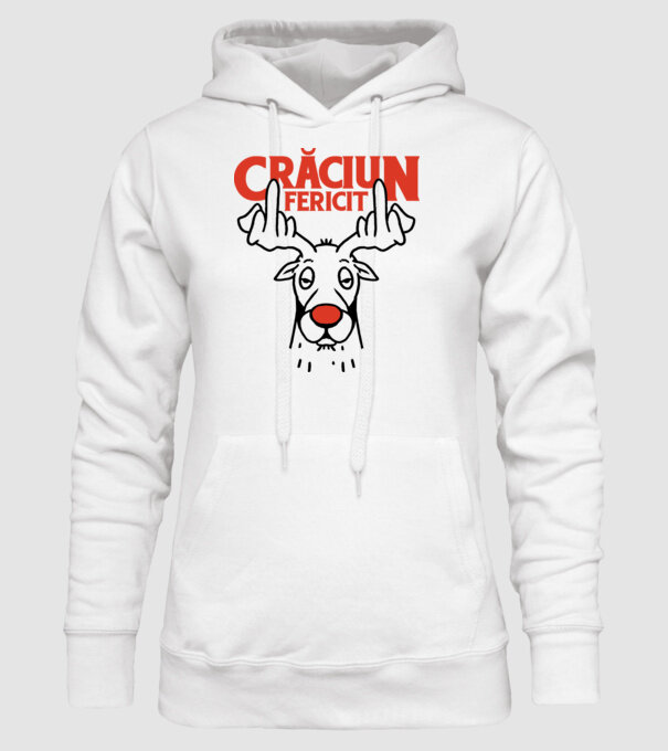 Căprioară de Crăciun antisocială model alb pe tricou