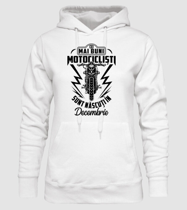 Cei mai buni motocicliști sunt născuți în Decembrie model alb pe tricou