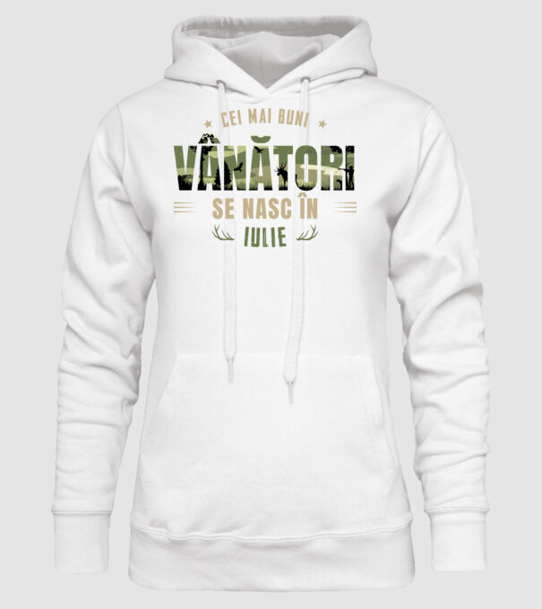 Cei mai buni vânători se nasc în iulie model alb pe tricou