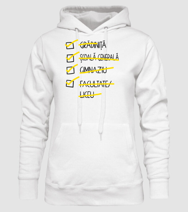 Cheklist educație - Facultate alb model alb pe tricou