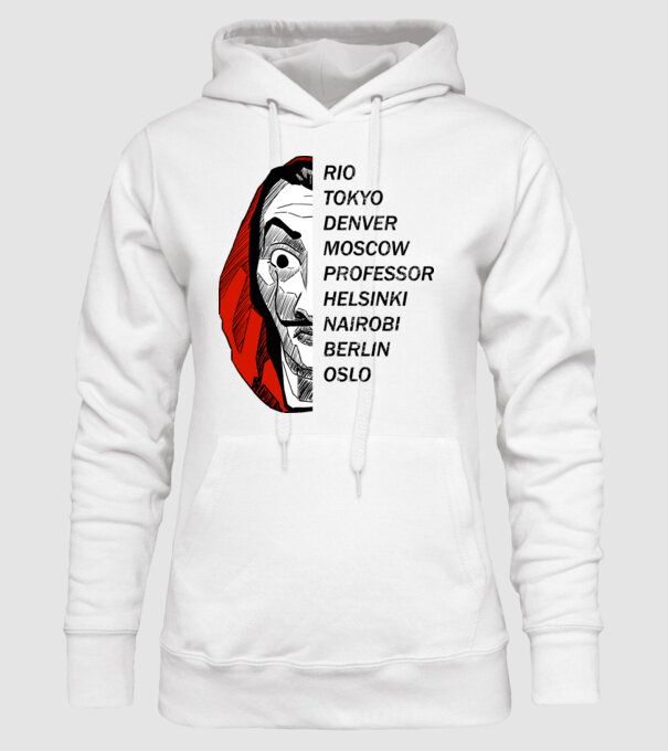 classic logo money heist white model alb pe tricou