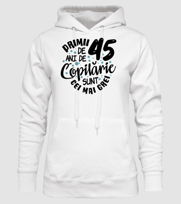 Copilărie 45 de ani model alb pe tricou
