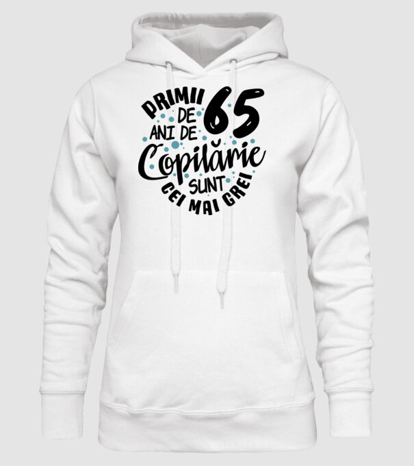 Copilărie 65 de ani model alb pe tricou