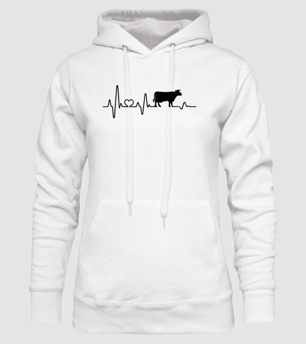 Cow Heartbeat model alb pe tricou