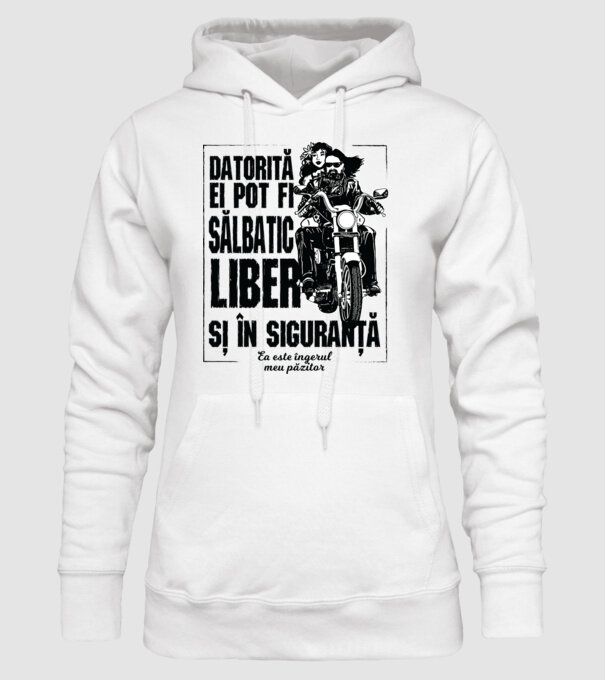 datorită lui pot fi sălbatică, liberă și în siguranță - el este îngerul meu păzitor model alb pe tricou