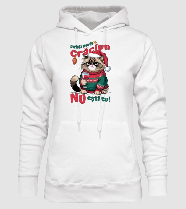 Dorința mea de Crăciun nu ești tu! pisică model alb pe tricou