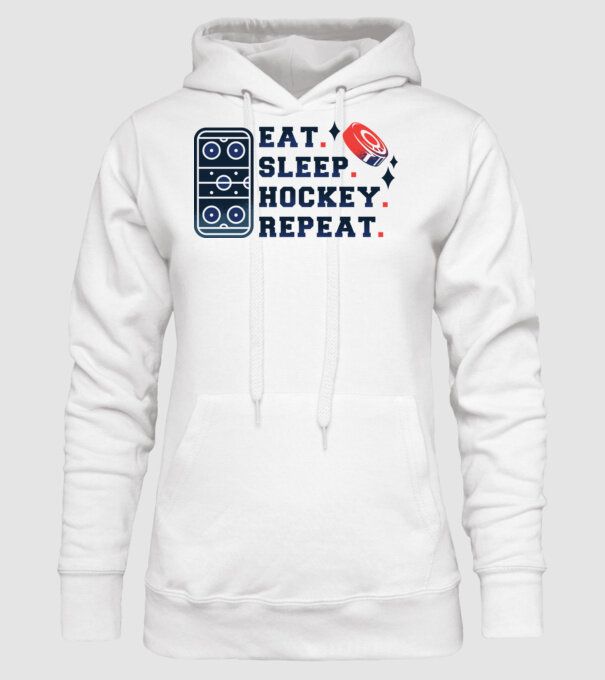 Eat Sleep Hockey Repeat model alb pe tricou