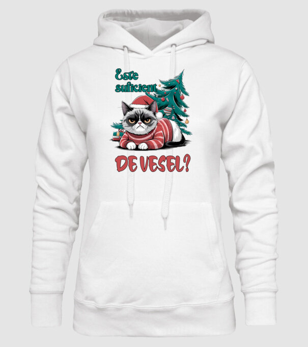 Este suficient de vesel? pisică Crăciun model alb pe tricou