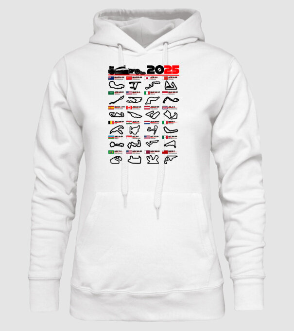 F1 calendar 2025 model alb pe tricou