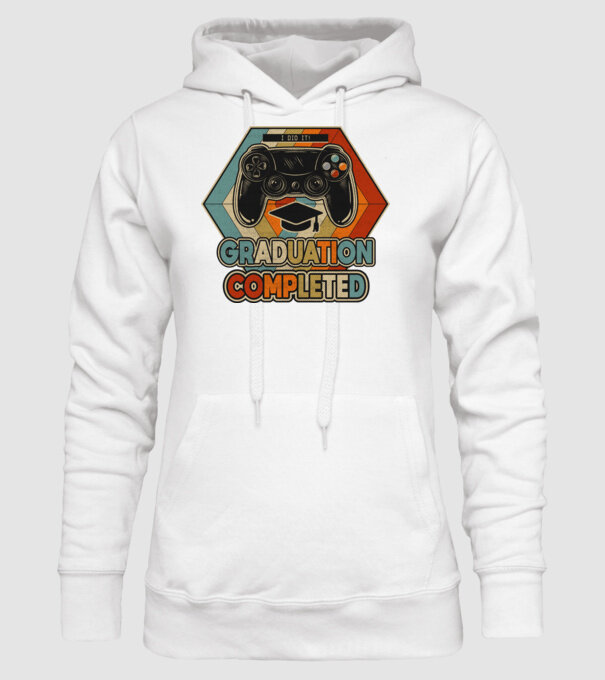 Graduatuion completed retro model alb pe tricou