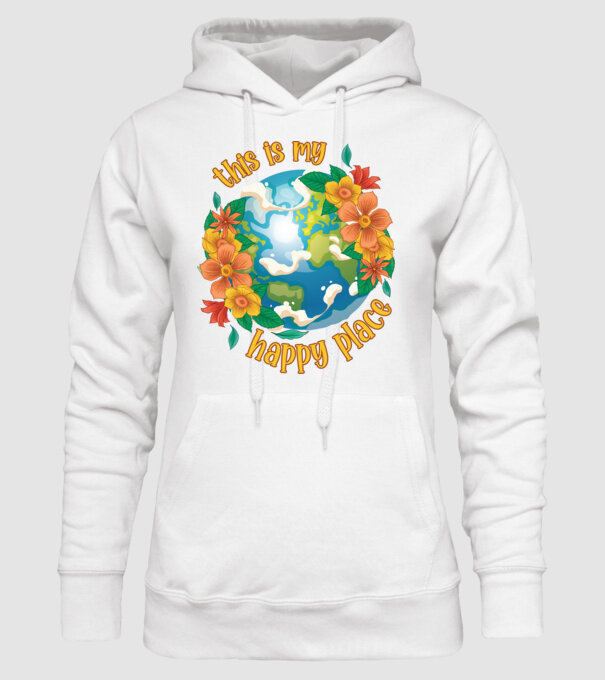 Happy Place model alb pe tricou