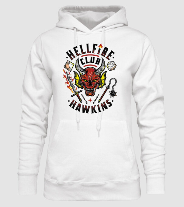 hellfire club hawkins model alb pe tricou
