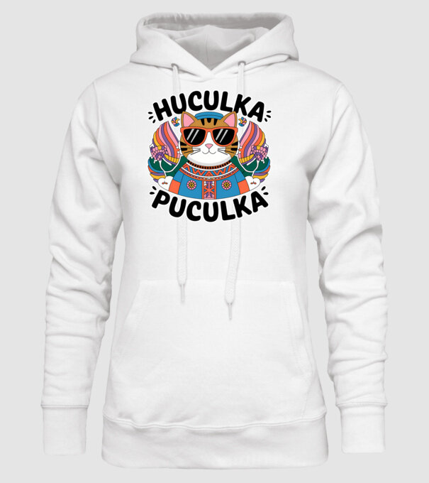 Huculka Puculka pisică 3 model alb pe tricou