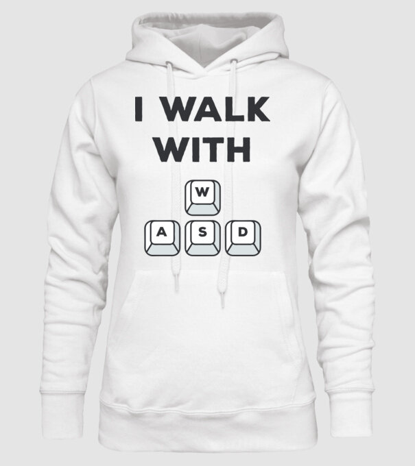 I Walk with WASD model alb pe tricou