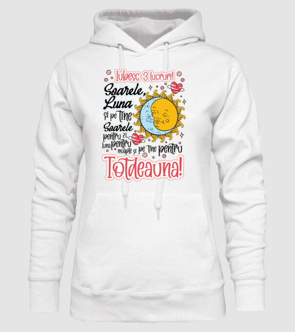 Iubesc 3 lucruri model alb pe tricou