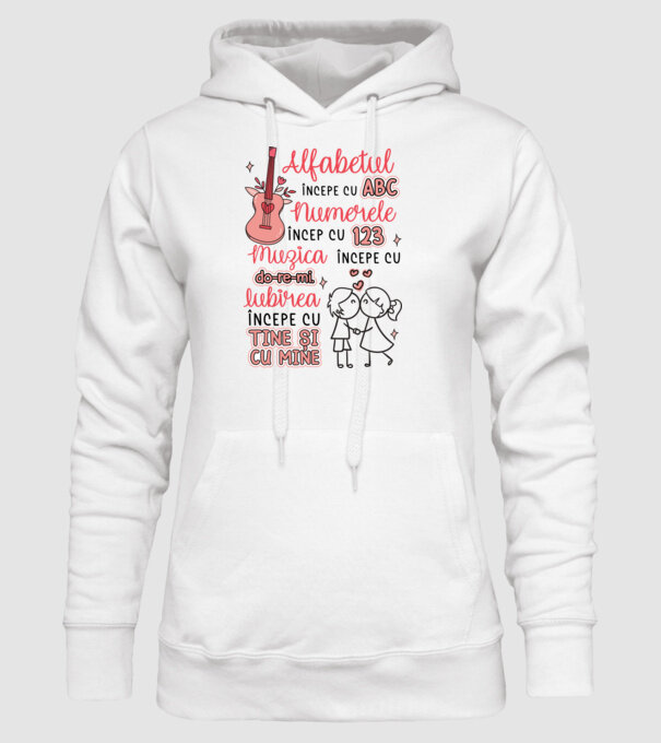 Iubirea începe cu-tine și cu mine model alb pe tricou