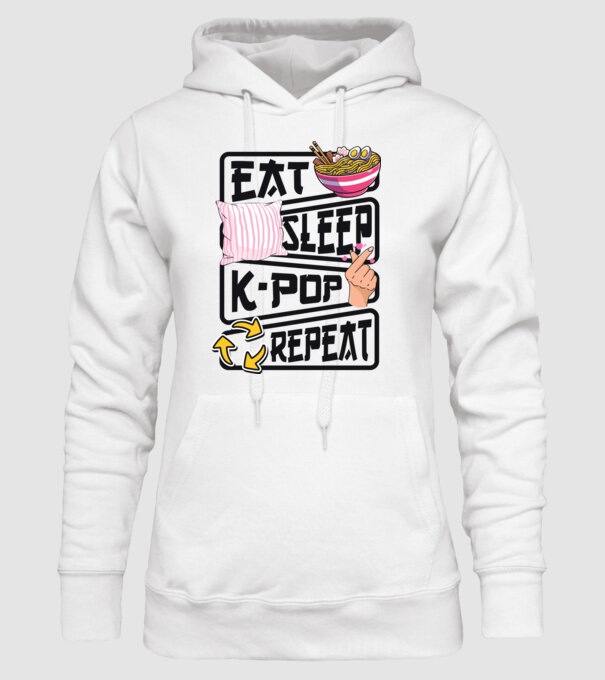 K-POP EAT SLEEP model alb pe tricou