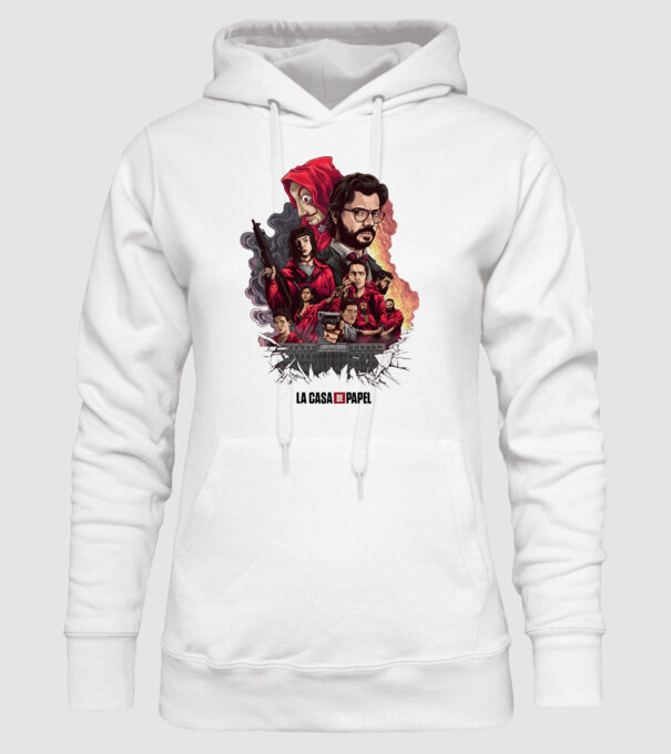 la casa de papel poster theme model alb pe tricou