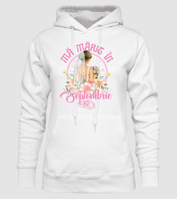 mă mărit - în septembrie model alb pe tricou