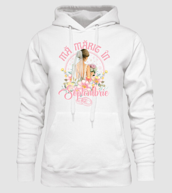 mă mărit - în septembrie model alb pe tricou