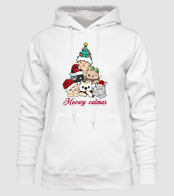 Meowy catmas model alb pe tricou