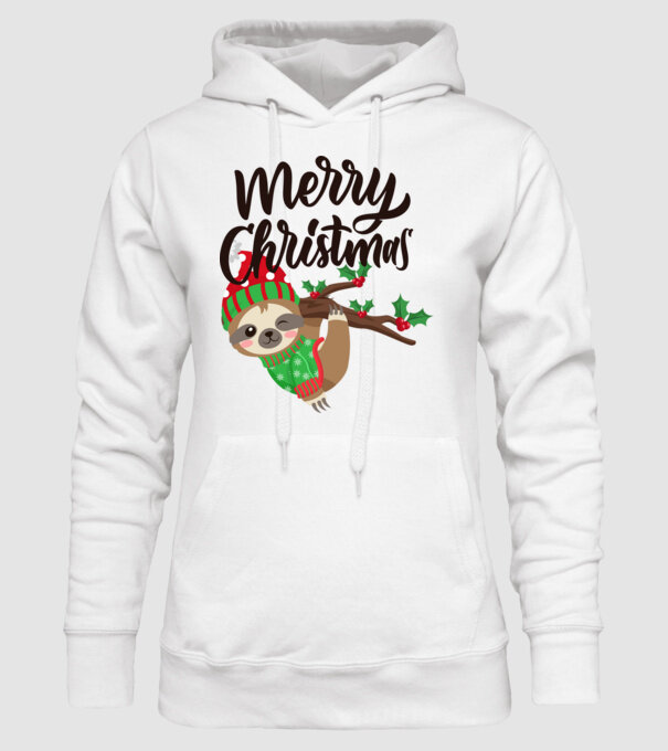 Merry christmas sloth model alb pe tricou
