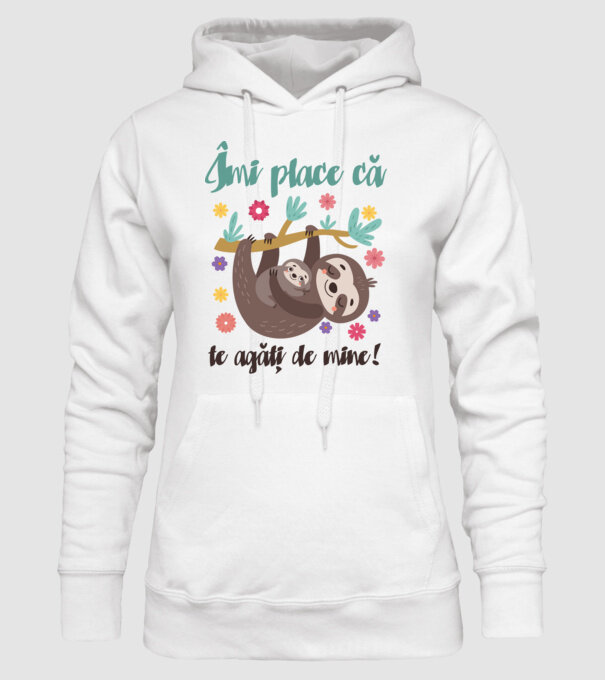 Îmi place să mă agăț de tine! Te iubesc mamă! model alb pe tricou