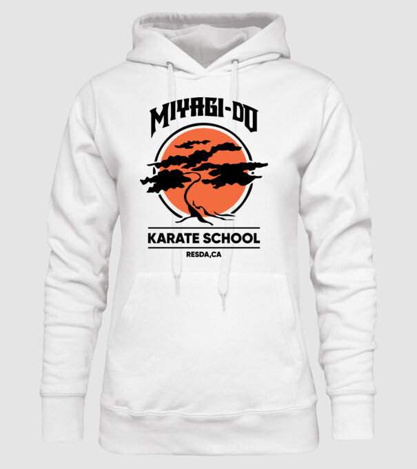 Miyagi-do karate school model alb pe tricou