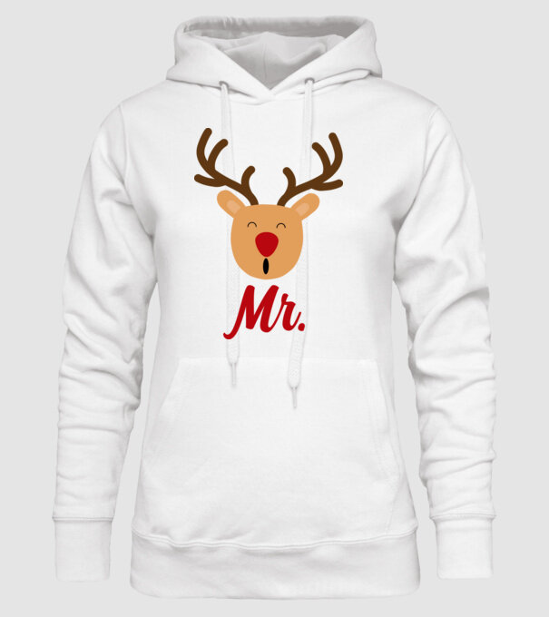 Mr. Reindeer Christmas couple model alb pe tricou