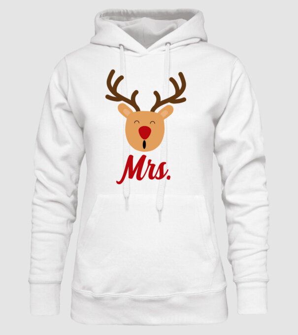 Mrs Reindeer christmas couple model alb pe tricou