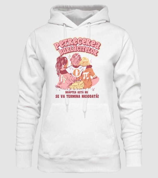 petrecerea burlăcitelor - noaptea asta nu se va termina niciodată! model alb pe tricou