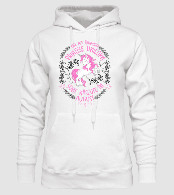 Cele mai frumoase prințese unicorn sunt născute în August model alb pe tricou