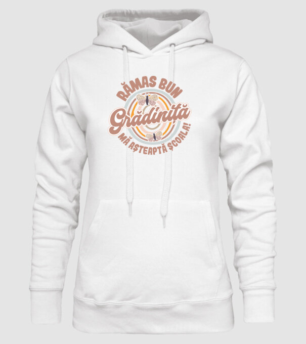 Rămas bun grădiniță, mă așteaptă școala! model alb pe tricou