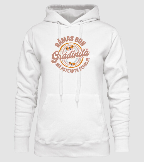 Rămas bun grădiniță, mă așteaptă școala! model alb pe tricou