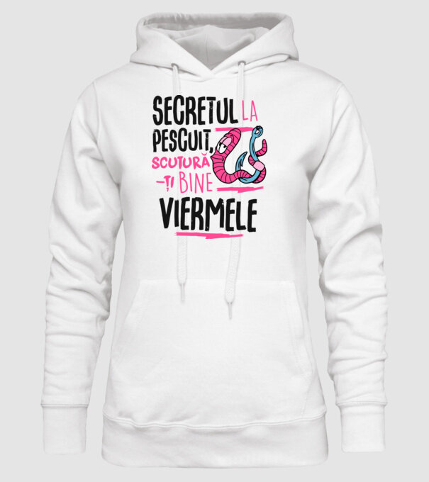 Secretul la pescuit scutură-ți bine viermele model alb pe tricou