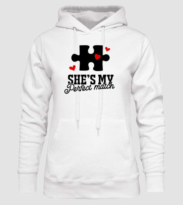 She is my perfect match model alb pe tricou
