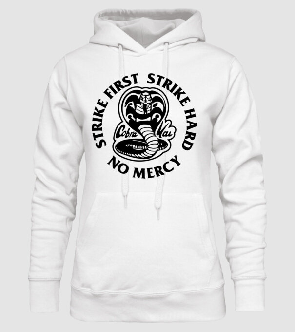 Strike first strike hard no mercy model alb pe tricou