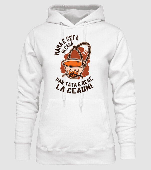 Mama e șefa în casă, dar tata e rege la ceaun! model alb pe tricou