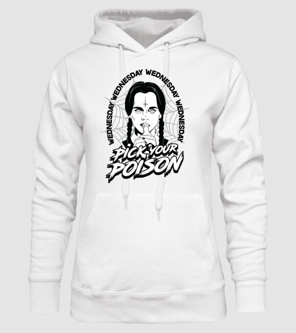 WEDNESDAY Pick your poison model alb pe tricou