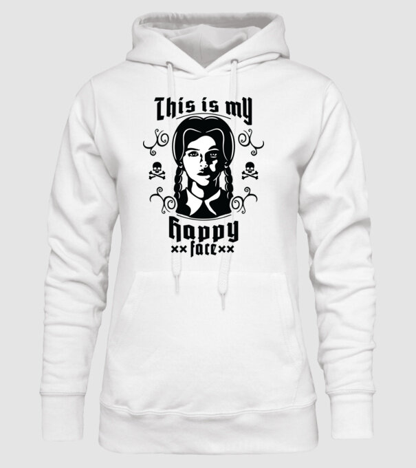WEDNESDAY This is my happy face model alb pe tricou