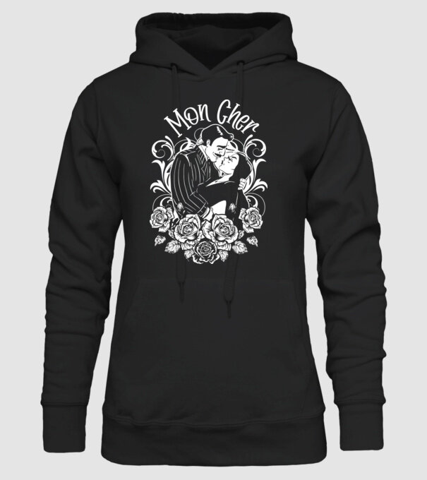 Addams family couple shirt Morticia and Gomez Mon cher model negru pe tricou