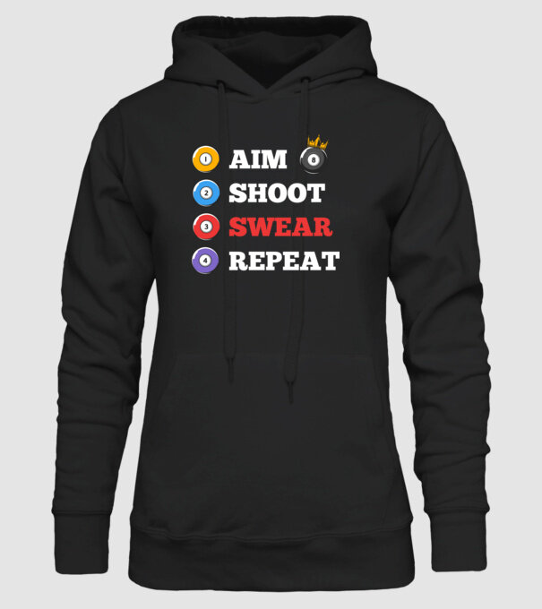 Aim swear shoot repeat - biliard v2 model negru pe tricou