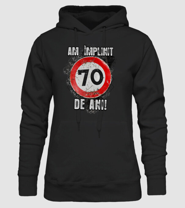 Am împlinit 70 de ani! model negru pe tricou